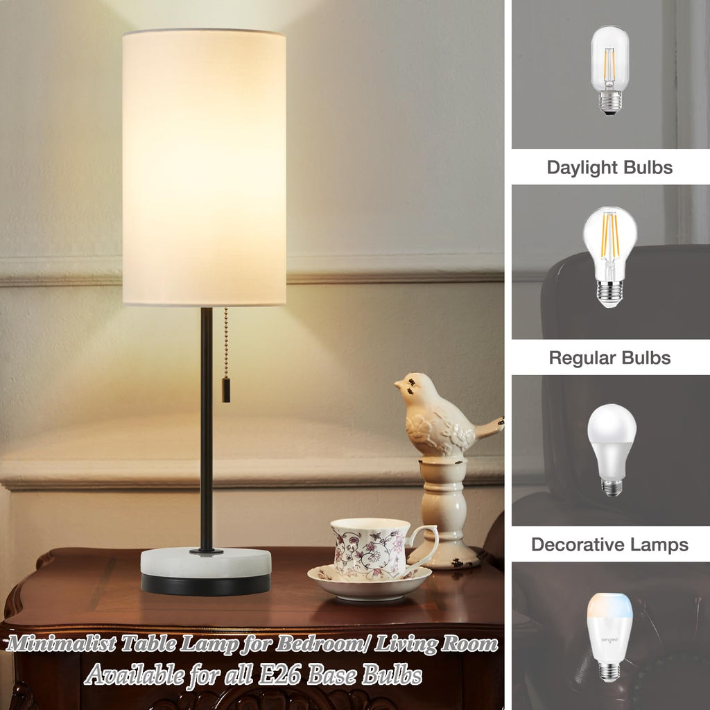 18" Table Lamp Set of 2, Nightstand Lamp with Marble Base