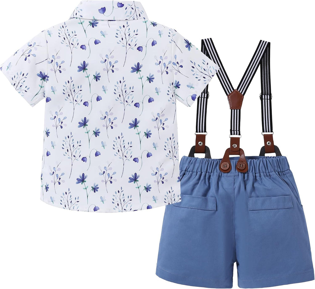 Toddler Baby Boy Clothes Boy Gentleman Suit Short Sleeves Shirt +Suspender Pants +Bowtie Toddler Dress Boy Outfit