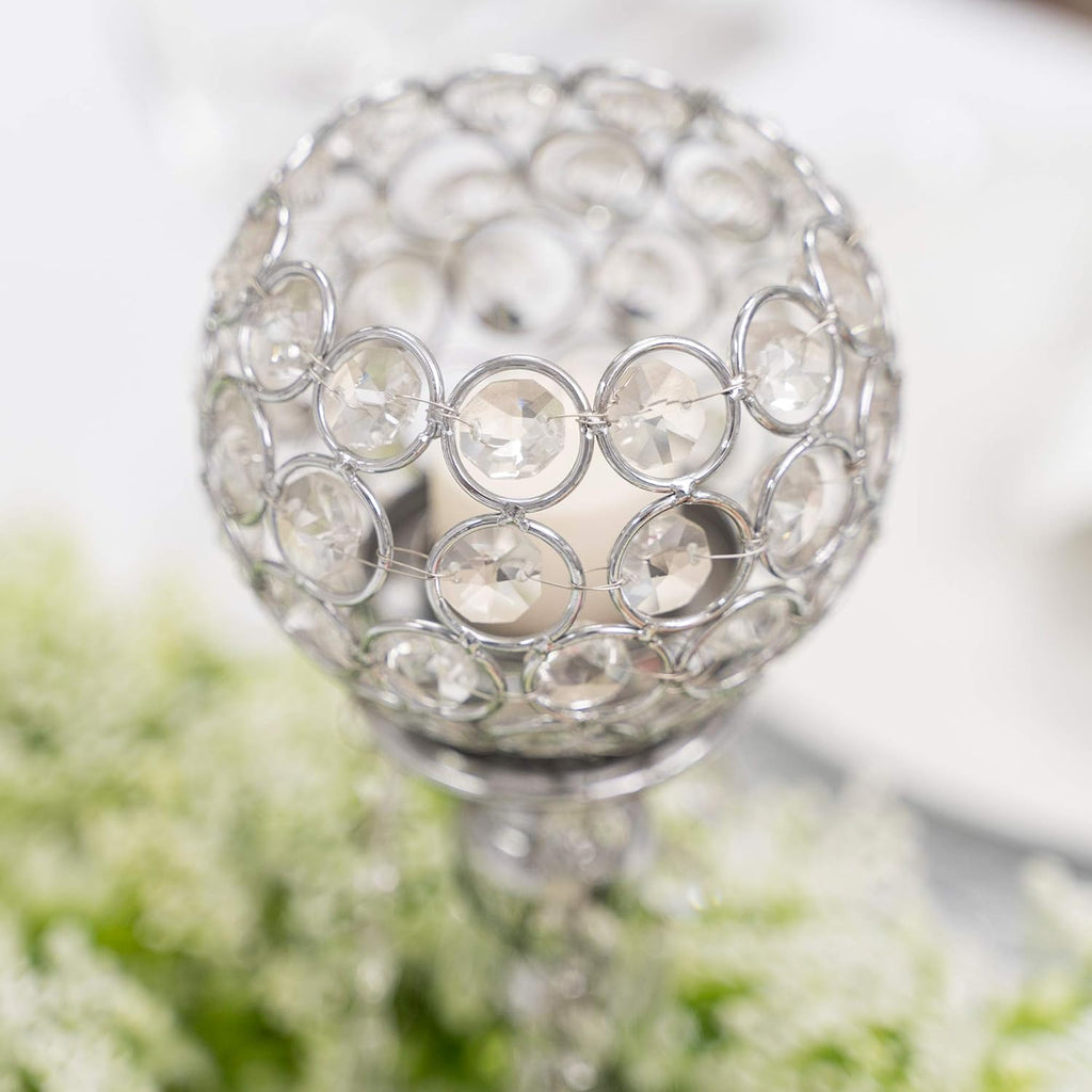 Quintette Candle Holder 5-Arm High Gloss Metallic Metal Tabletop Chandelier with Crystal Dangles, Candelabra, Candle
