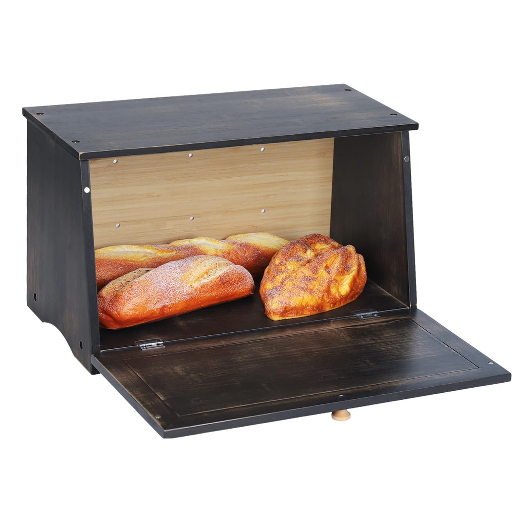 Bread Box - Vintage Wood Counter,Retro Storage Bin,Black