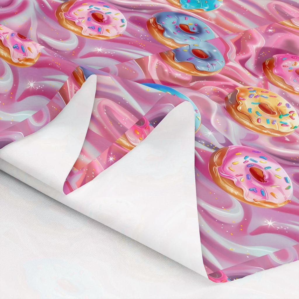 Pink Donuts Fabric By The Yard, Sweet Cakes Desserts Decorative Fabric, 3D Food Theme Indoor Outdoor Fabric, Glitter