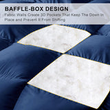 Luxury Goose Feather Down Fiber Comforter Queen, 300TC Blue Cotton Blended Duvet Insert