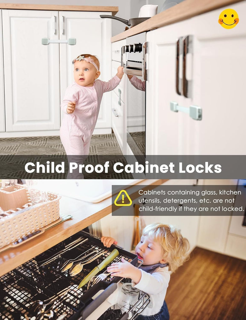 12 Pack Baby Proofing Safety Locks Child Safe for Cabinet Drawer Fridge Oven Dishwasher Doors, Toilet Seat & Lid