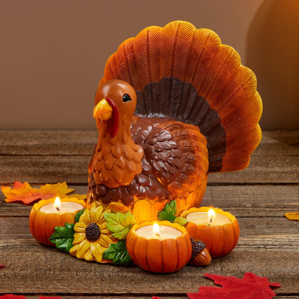 Thanksgiving Turkey Candle Holders, Thanksgiving Turkey Tabletop Centerpiece, Fall Centerpiece Table Decorations, Tea