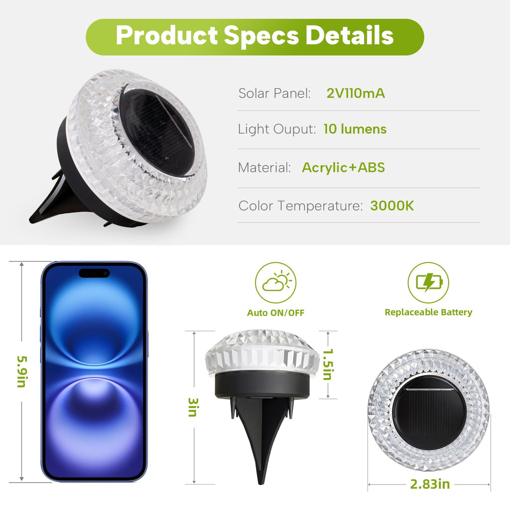 Solar Deck Lights Outdoor, IP67 Waterproof Solar Driveway Dock Lights