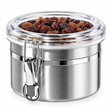Stainless Steel Kitchen Canister 26 fl oz - Airtight Clamp Lid, Clear See-Thru Top - Ideal Storage, Food Storage