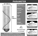 D24'' x H78'' Crystal Chandelier for Entryway High Ceiling Chandeliers Glam Chandelier Modern Large Raindrop Chandeliers LED Dimmable Light Fixtures for Staircaes Foyer Living Room A100-B0DPMFV5VW