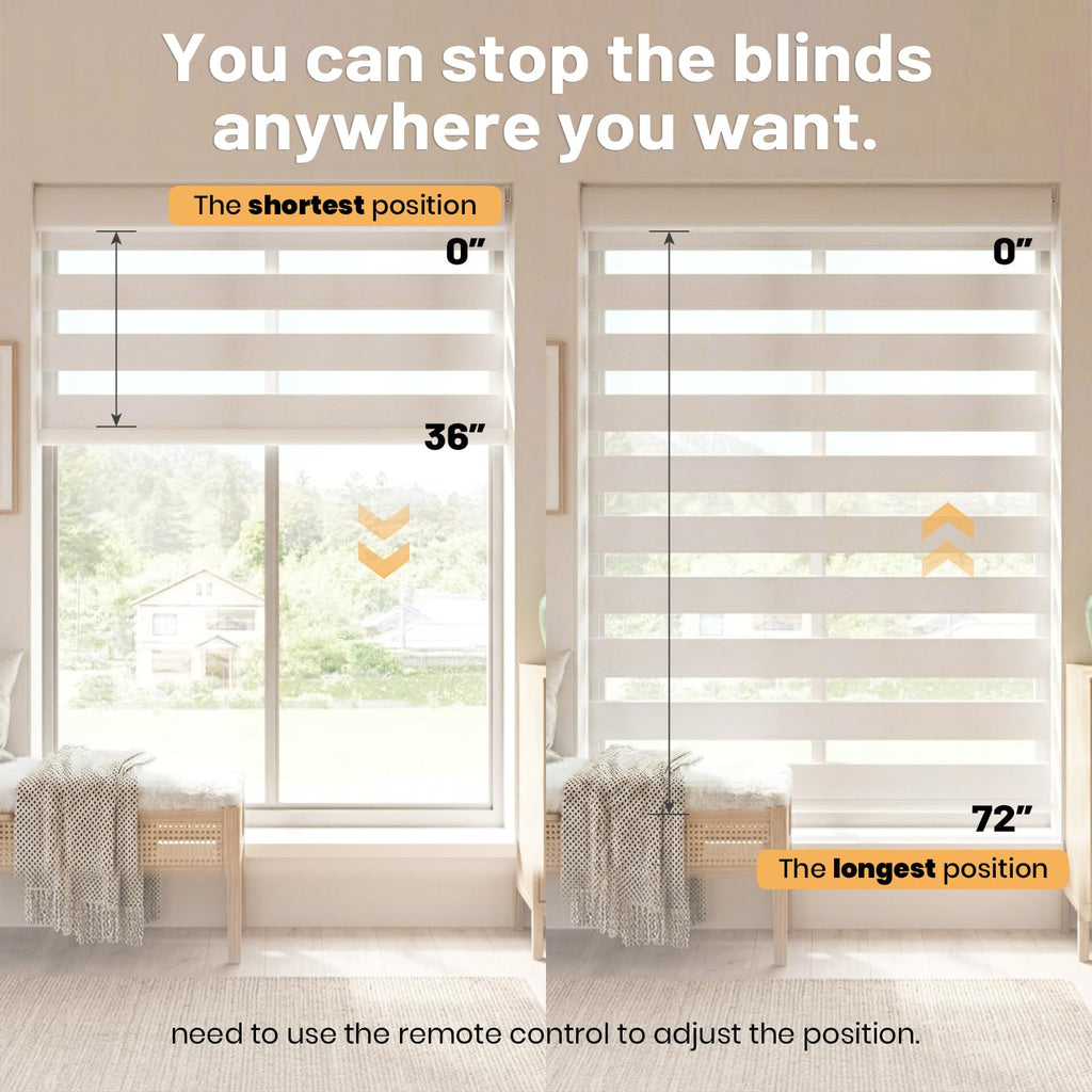 Motorized Blinds with Remote, Cordless Automatic Zebra Shades, Smart Blind for Windows, White