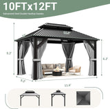 10'x12' Gazebo Hardtop Gazebo, Aluminum Frame Pergola with Double Galvanized Steel Roof