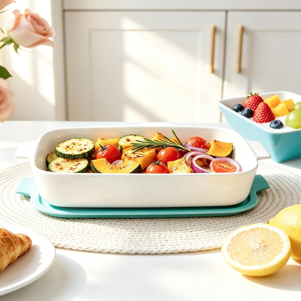 Ceramic Baking Dish with Lid, 9x13 Blue Casserole Dish with Lid