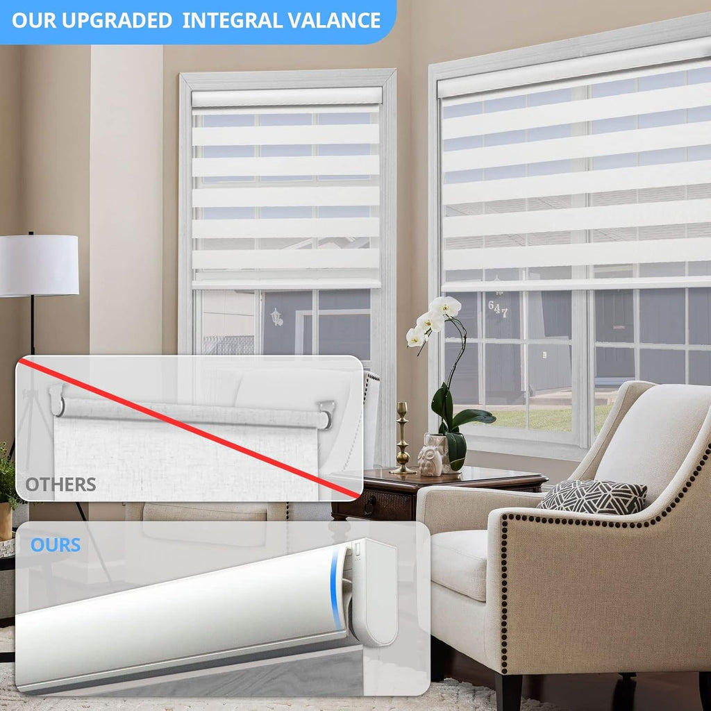 Motorized Zebra Blinds with Remote, Smart Dual Layer Automatic Shades with Privacy Light Control, Cordless Electric