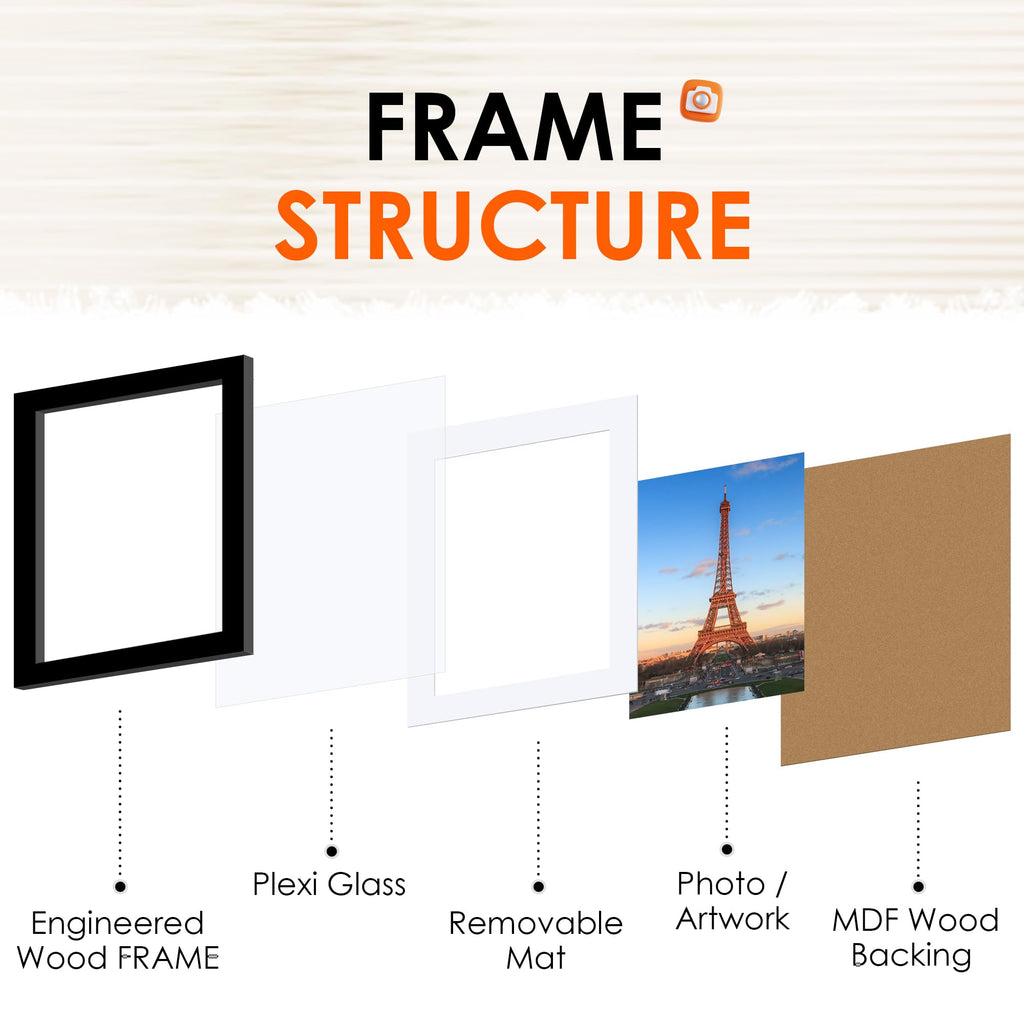 8x10 Picture Frame Set of 6, Photo Frame Bulk with HD Plexiglass, Display Pictures 5x7 with Mat or 8x10 Without Mat