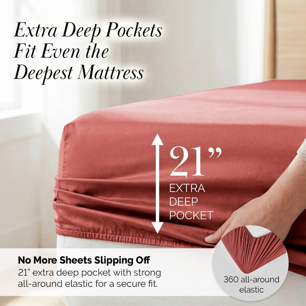 21 Inch Split King Sheets Set For Adjustable Bed 7 Piece Microfiber Marsala