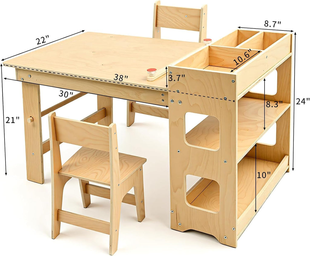 In-1 Kids Art Table and Chairs, Toddler Table and 2 Chairs Set FSC