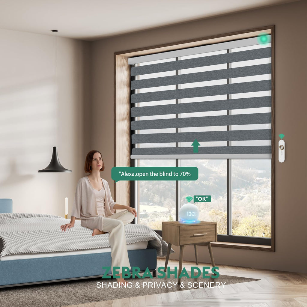 Motorized Zebra Blinds with Remote, Custom Size Smart Blinds