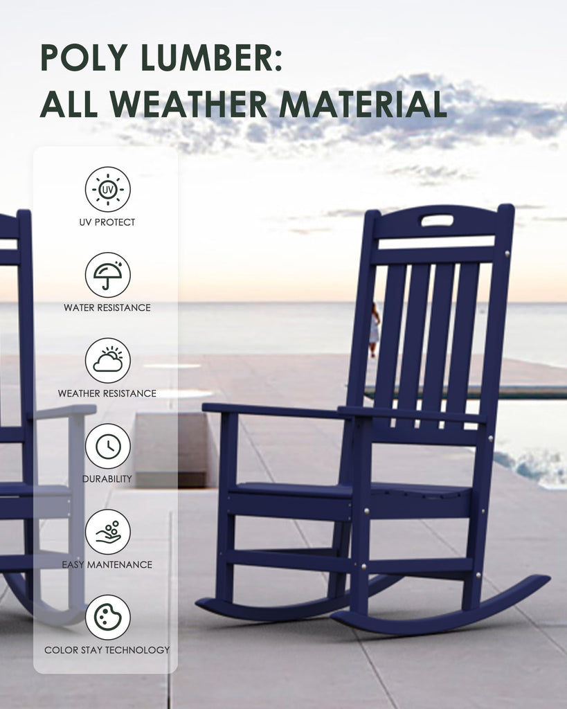 Outdoor Rocking Chair, All-Weather Resistant Poly Lumber Chair