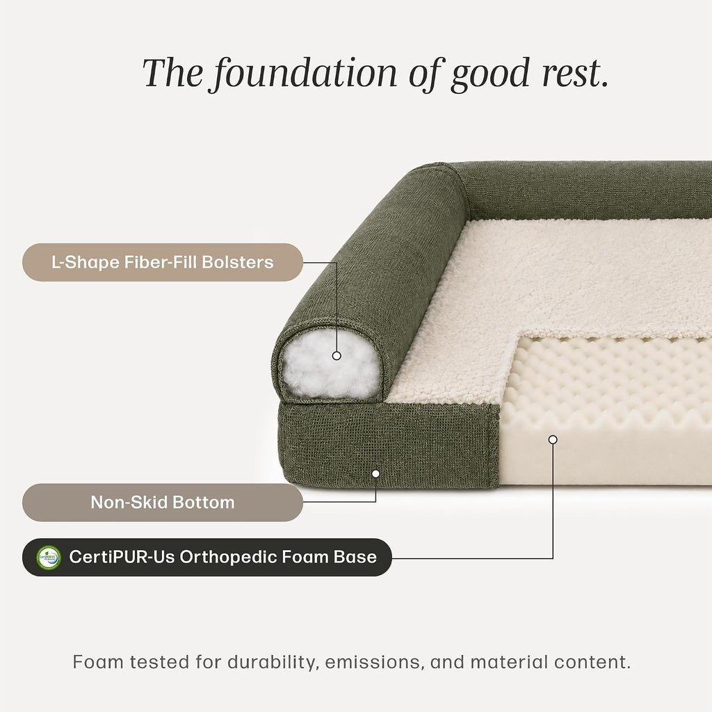 Leaner Orthopedic Chaise Dog Bed, L-Shaped Bolster, Jumbo+, Sage