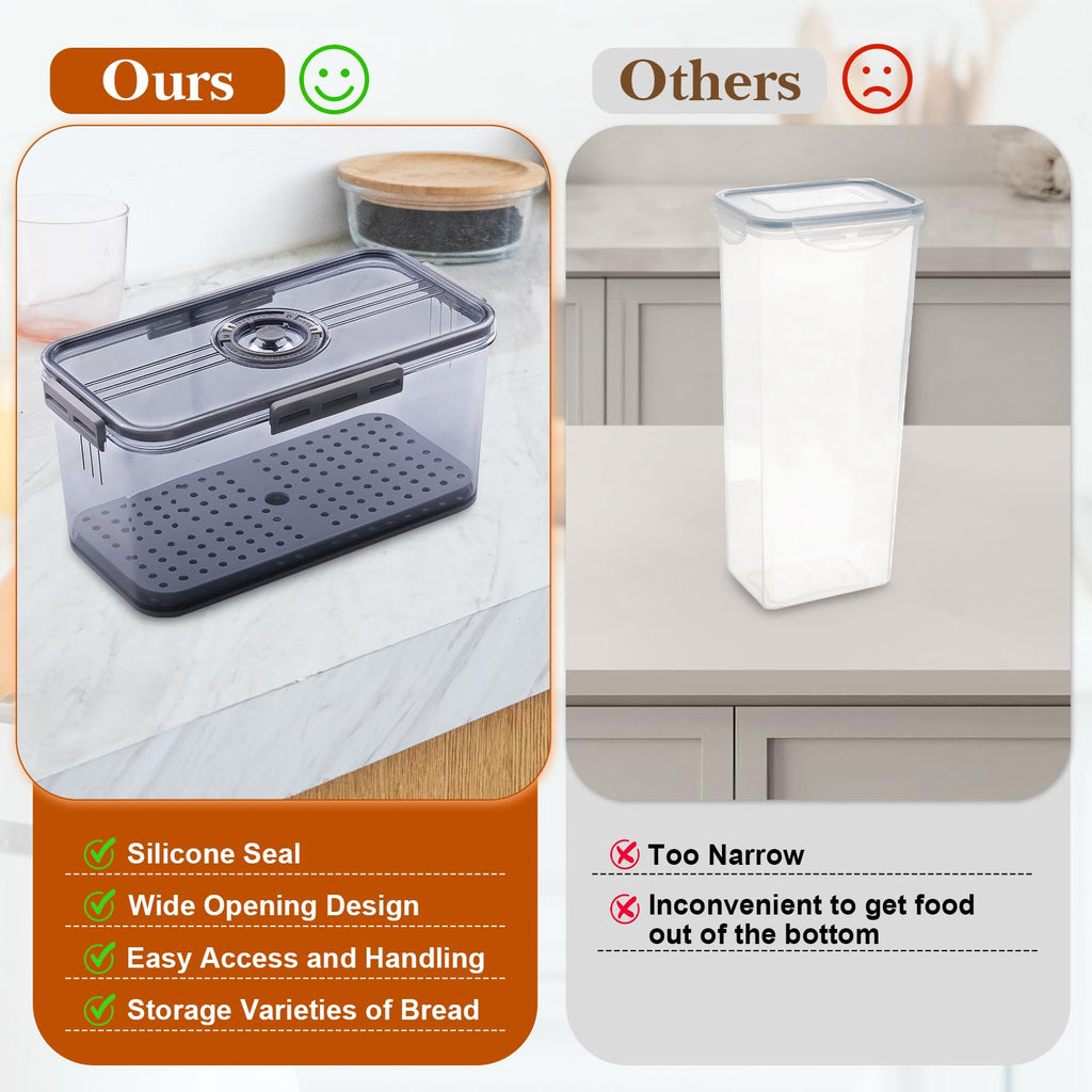 Made Bread Boxes Counter Airtight, Time Recording Bread Storage Container with Lid, Bread Containers Storage Airtight