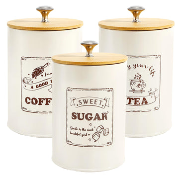 Metal Canisters Sets for the Kitchen, 40 Oz Coffee Sugar Tea Container Set, Farmhouse Style, Food Storage Containers