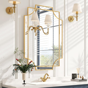 24"x36" Gold Foil Scalloped Edge Decorative Vanity Wall Mirror