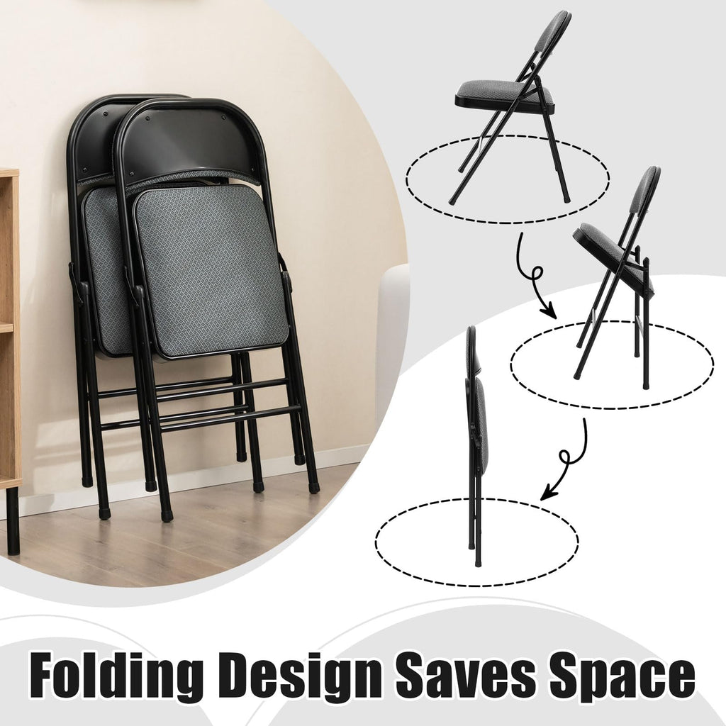 4 Pack Upholstered Folding Chairs with Steel Frame