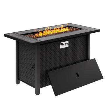 45in Fire Table, Propane Fire Pit with Red Lava Rocks and Rain Cover, Outdoor Firepit Table with Tile Top 50000 BTU