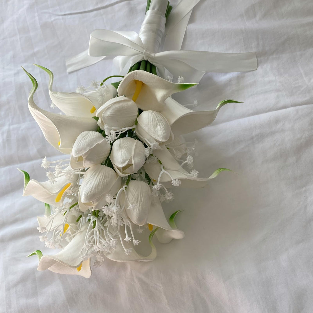 S for Bride Bridal Bouquets Artificial Tulips Calla Lily Babys Breath Flowers Bouquet for Wedding Gifts Home