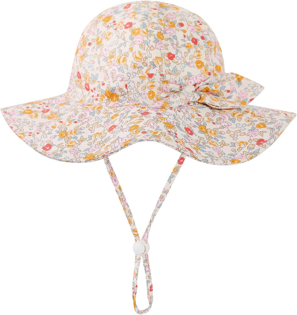 Baby Girl Sun Hat Toddler Beach Hats with UPF 50+ Protective Infant Summer Hat with Wide Brim Baby Girls Bucket Hat