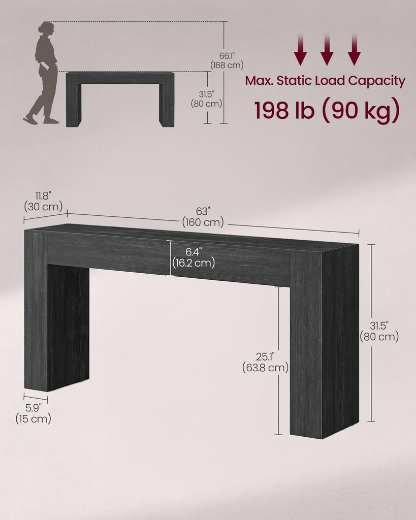 63 Inches Entryway Table, Thick Tabletop Console Table, Farmhouse