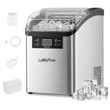 Countertop Ice Maker, 45Lbs/Day Clear Ice Cube Maker with Self-Priming Water Supply, 24 Cubes Ready in 13 Mins, 6 Ice