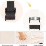PE Rattan Chaise Lounge Chair, 6 Gear Adjustable Recliner with Armrest & Pillow, Wicker Outdoor Furniture for Deck