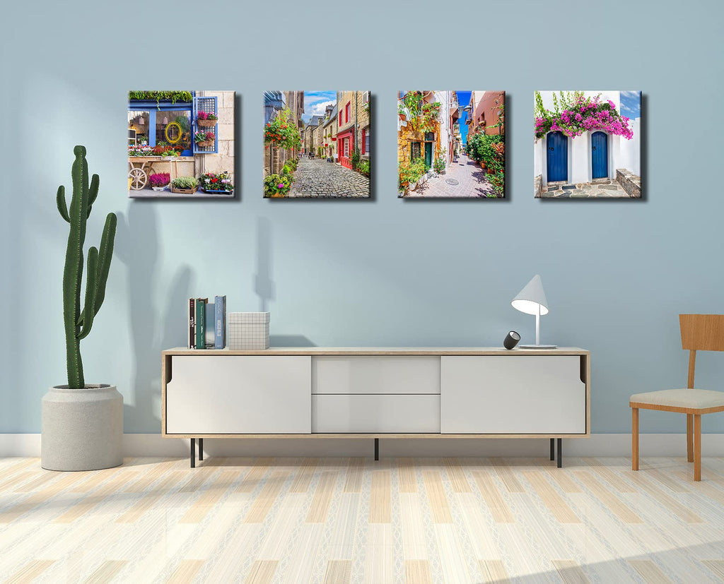 Italy Tuscan Wall, Colorful Nature Scenic Framed Pictures Canvas Prints, Modern Town Street Artwork Paintings Wall