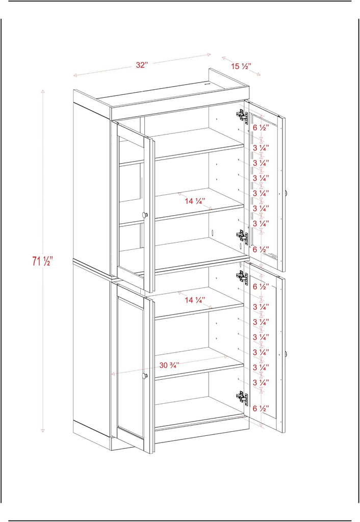 Solid Wood Bookcase - 6-Tier Bookshelf, 71.5" H x 32" W - Navy Blue, Clear Glass Doors & Storage Cabinet, Tall