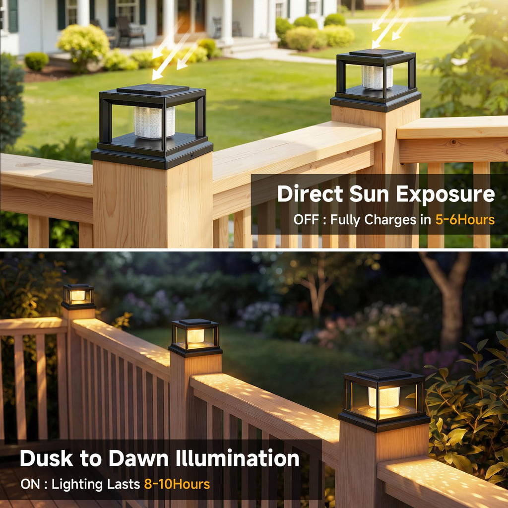 Solar Fence Post Cap Lights 12 Pack Outdoor Waterproof Black