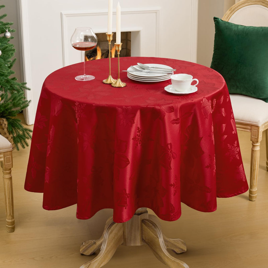 Christmas Jacquard Round Tablecloth, 90 inch, Red