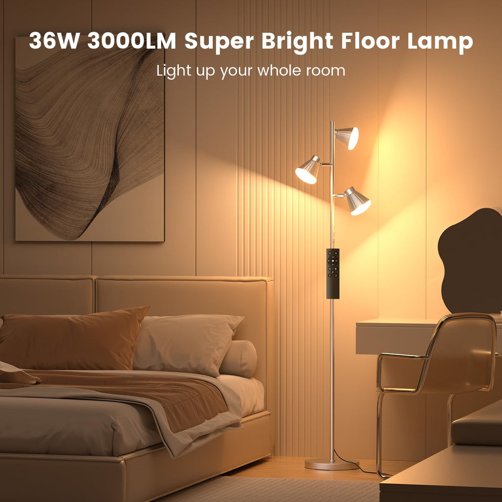 36W LED Tree Floor Lamp with Remote Bedroom