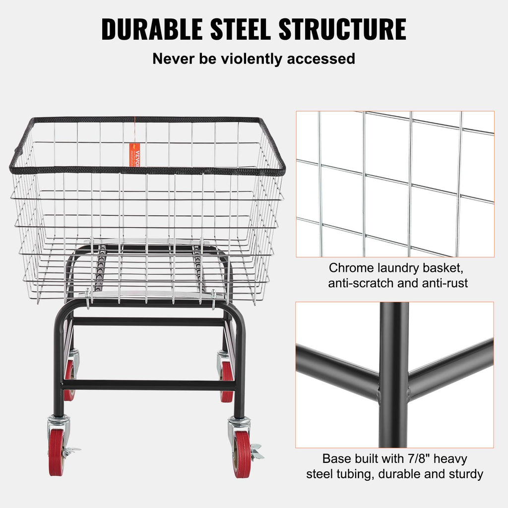Wire Laundry Cart 2.8 Bushel Wire Laundry Basket with Wheels
