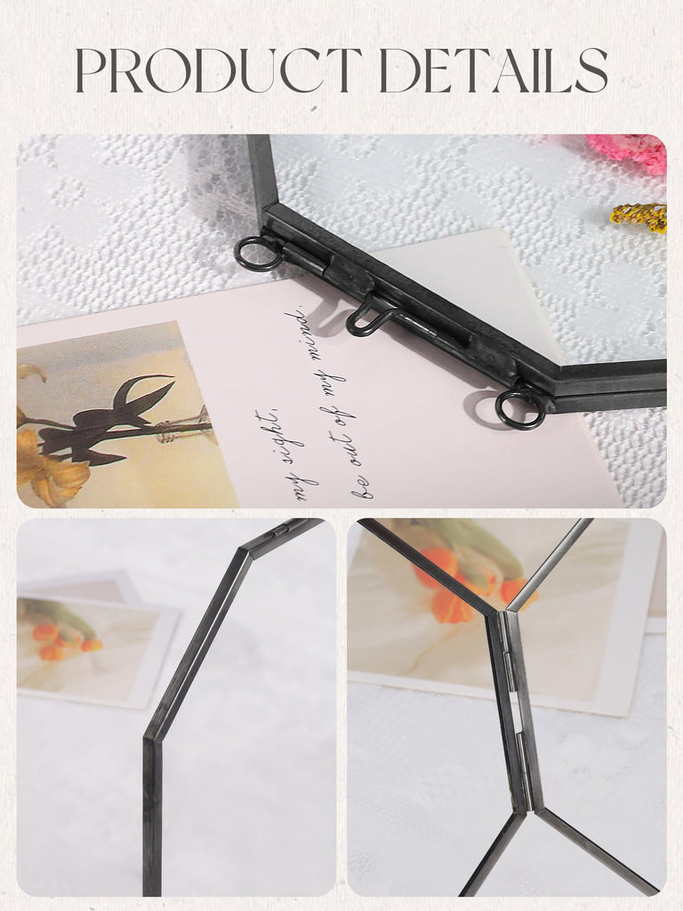 Pressed Flower Frames, Glass Floating Frames for Display Dried Plant Specimen Picture, Hanging Brass Photo Frame with