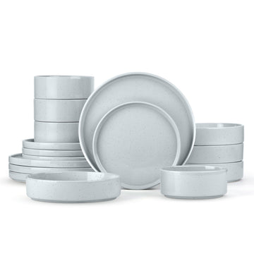 Stoneware Dinnerware Set with Salad Bowls, Kitchen Dinner Dish Set for 4, 16 Piece Plates and Cereal Pasta Bowls