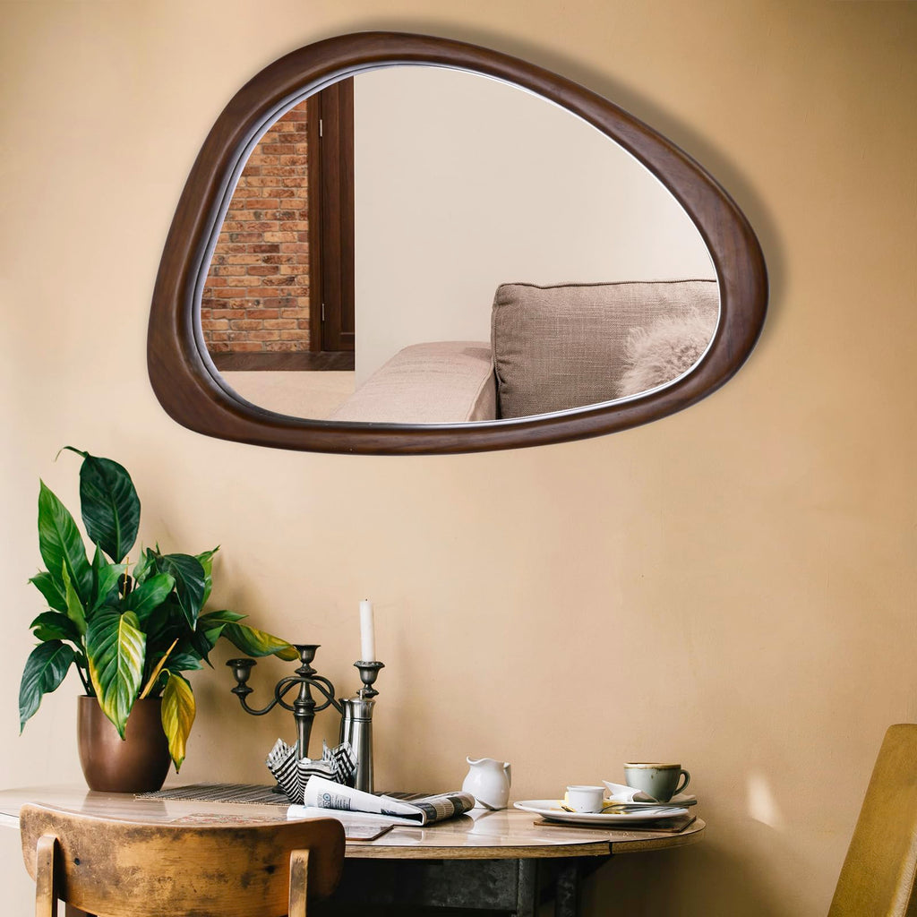 Irregular Wall Mirror, 20 x 30in Wooden Frame Asymmetrical Mirror