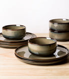 Ceramic Dinnerware Sets for 4, 12 Pieces Handmade Reactive Glaze Plates and Bowls Set, Scratch Resistant Dish Set