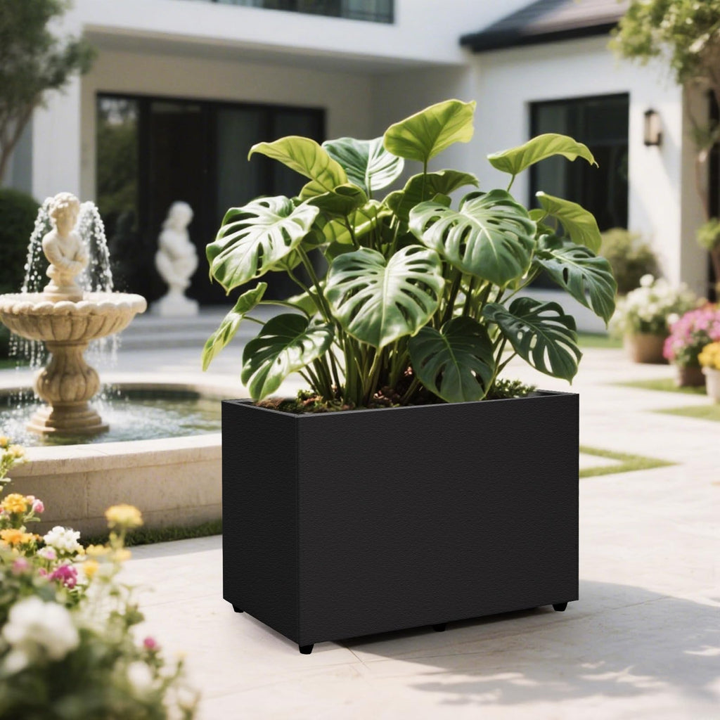 Planter Box Rectangular Block - 24×16×12IN Galvanized Steel Metal Long Box Planter Easy Installation Modern Outdoor