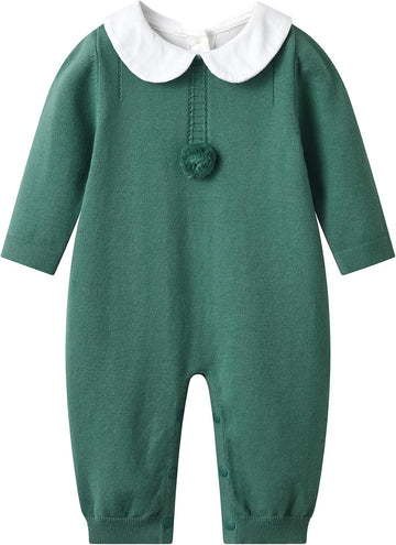 Baby Infant Boy Girl Peter Pan Collar Knit Sweater Romper Outfit Clothes One-Piece Coverall Baby Clothing Jumpsuit