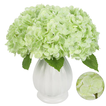 6PCS Real Touch Fake Hydrangea Artificial Light Green Hydrangeas with Stems Realistic Faux Hydrangeas Table Wedding