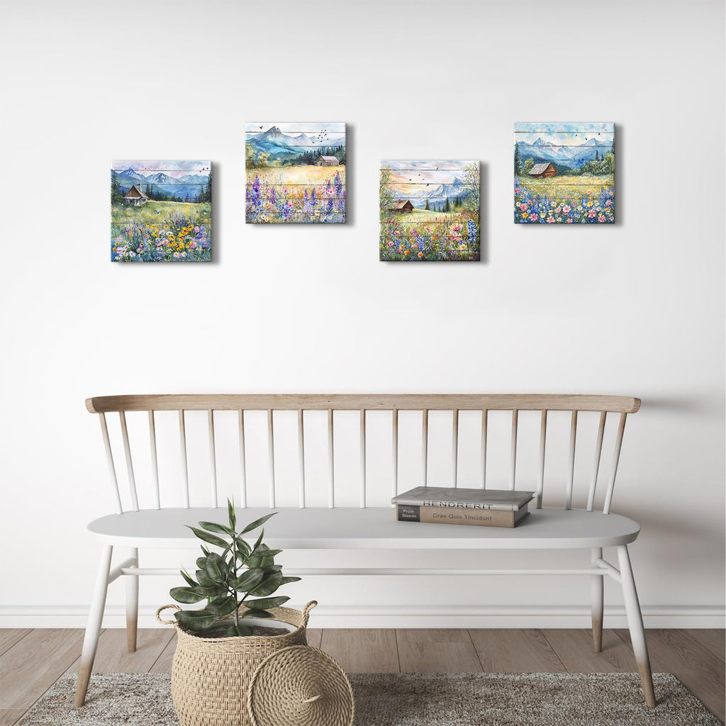 Nature Wall Art Barn Wildflower Landscape Wall Decor Farmhouse Floral Scenery Pictures Mountain Posters Living Room