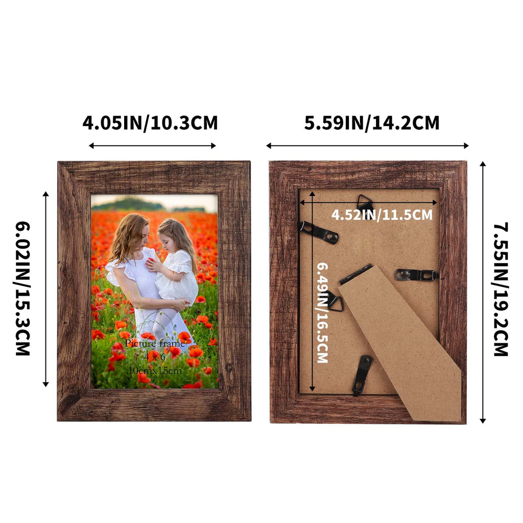 Wooden 4x6 Picture Frame Set of 7, Rustic Frames Display 4 by 6 Inch Photo for Wall or Tabletop