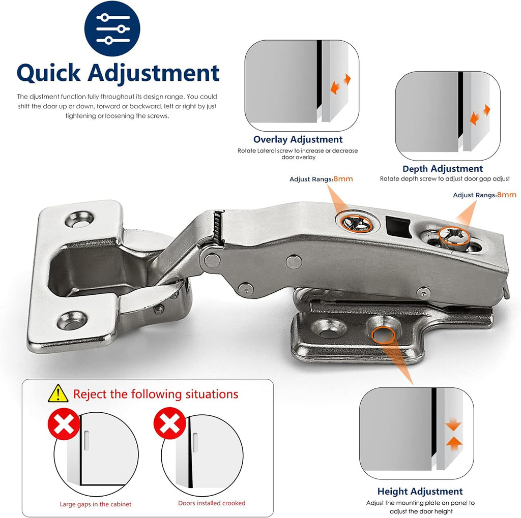 60 Pack 30 Pairs European Kitchen Cabinet Hinges Soft Close Full Overlay Door Heavy-Duty Frameless Adjustable Concealed