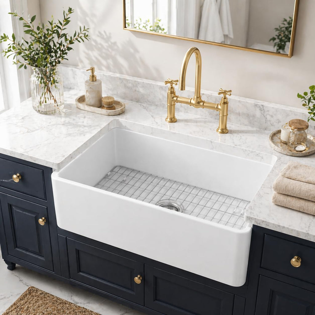 Farmhouse Kitchen Sink 36"x18"x10", Large Deep White Fireclay Single Bowl, Apron Front, Durable & Easy-Clean Ceramic