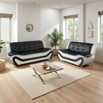 Leather Couches, Sectional Sofa Couch Set, 2 Piece Living Room Furniture Set, Couch and Loveseat Set /Home, Black &