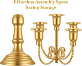 Set of 2 Gold Candelabra Centerpieces - 5 Arm 10" Iron Candle Holders for Taper Candles, Vintage Metal Candlestick